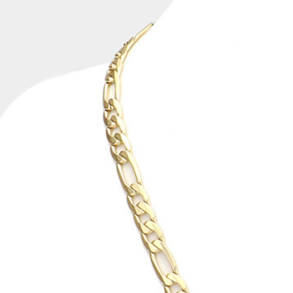 Gold Chain Link Necklace Casual Figaro Stainless Steel Mens Womens Unisex Style - Picture 4 of 8